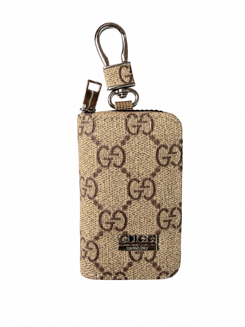 Tan/Brown Monogram Key Pouch Key Chain, Charm with Clip